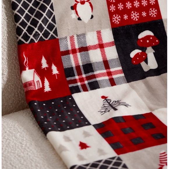 Winter check patchwork like super soft fleece throw NWT - Picture 11 of 11